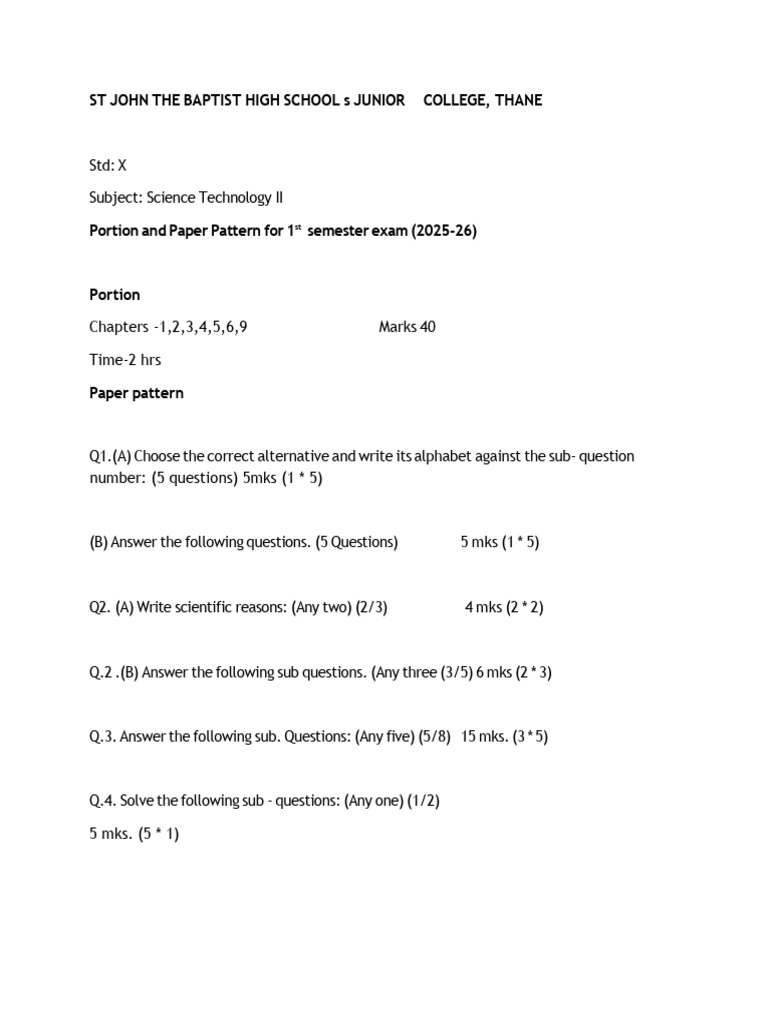 STD 10 Science2 Paper Pattern and Portion | PDF
