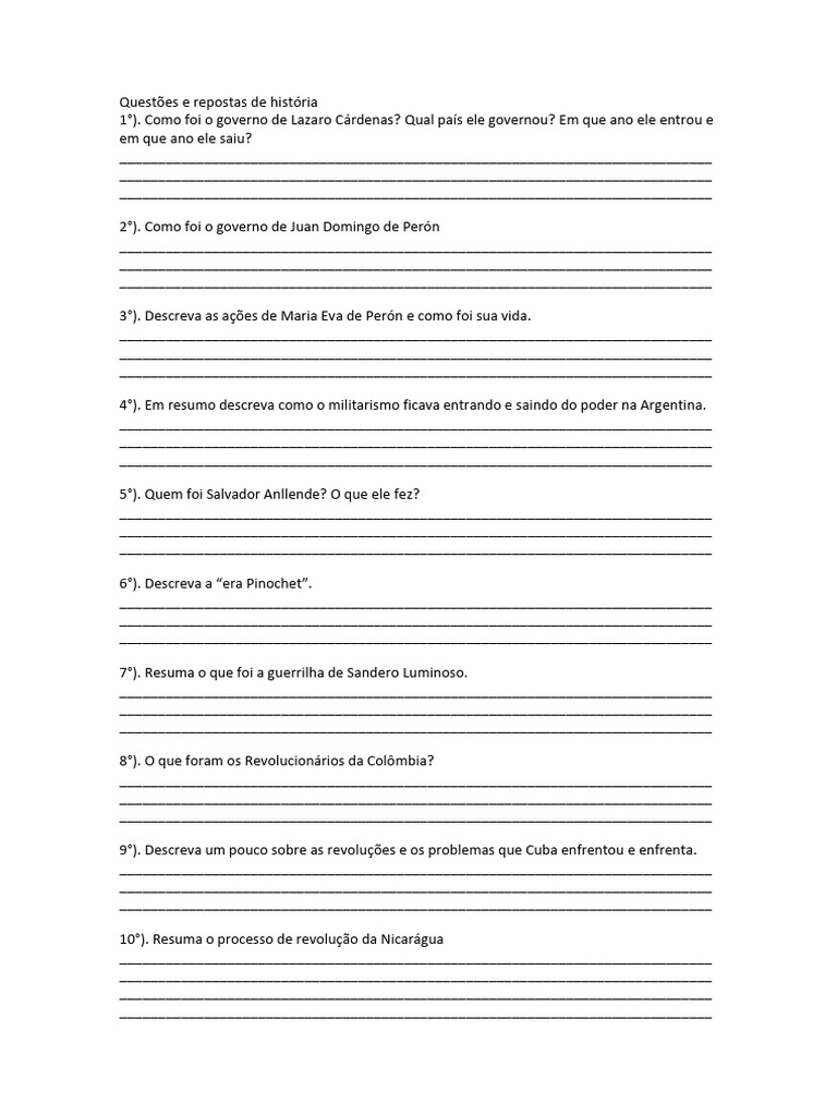 Perguntas e Respostas de História | PDF