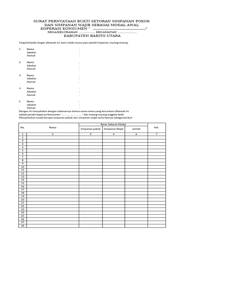 Surat Bukti Setoran Modal Koperasi | PDF