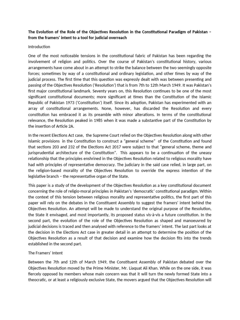 Objectives Resolution's Role in Pakistan's Constitution | PDF ...