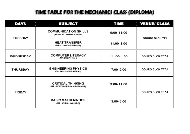 Timetable 1 | PDF