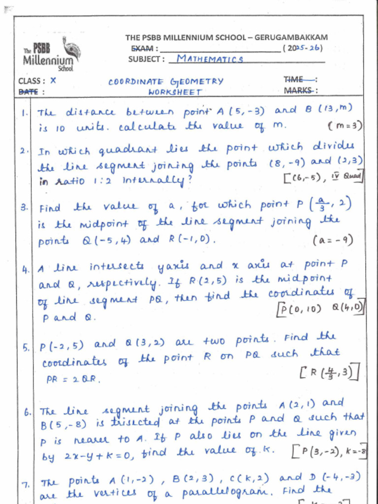 STD 10 Math Coordinate Geometry Ws (25-26) | PDF