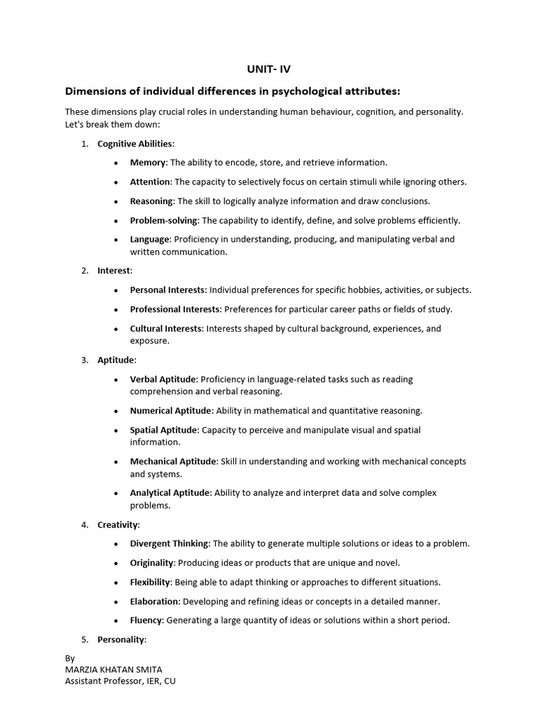 Dimensions of Individual Differences in Psychology | PDF | Learning ...