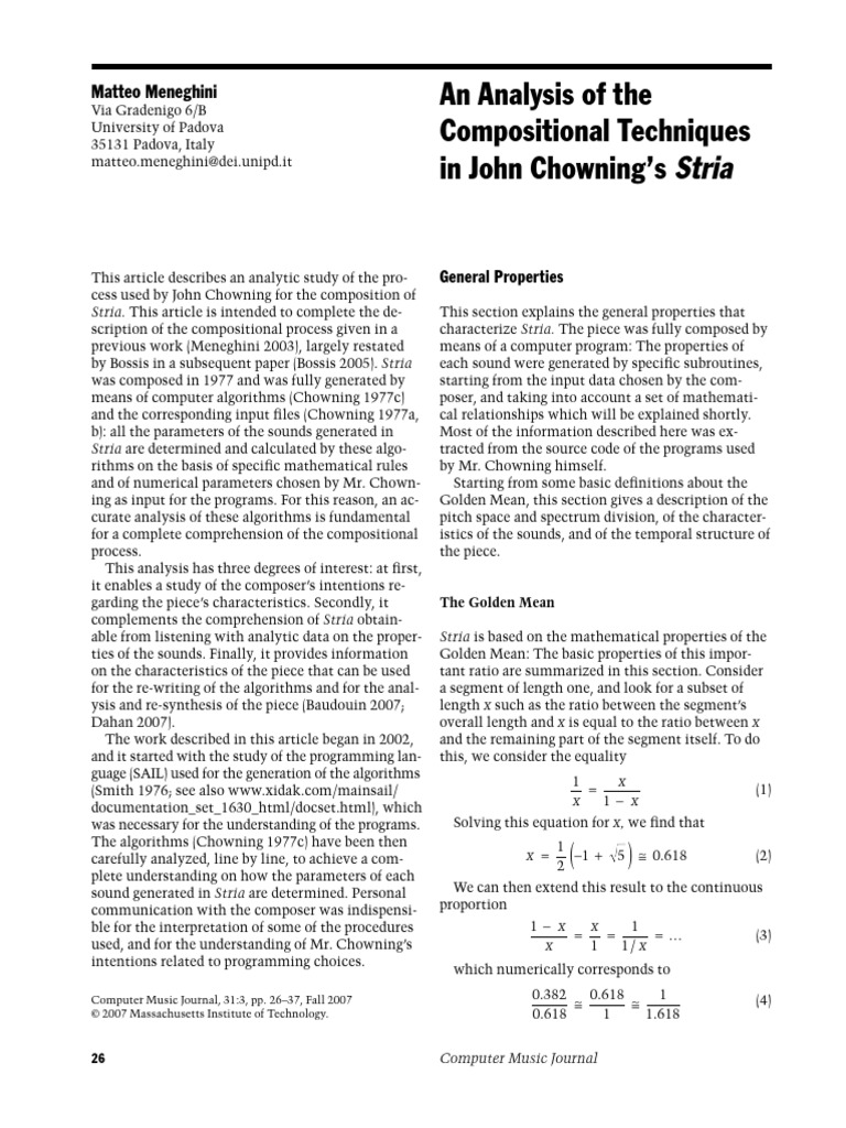 Analysis of Chowning's Stria Techniques | PDF | Pitch (Music) | Sound