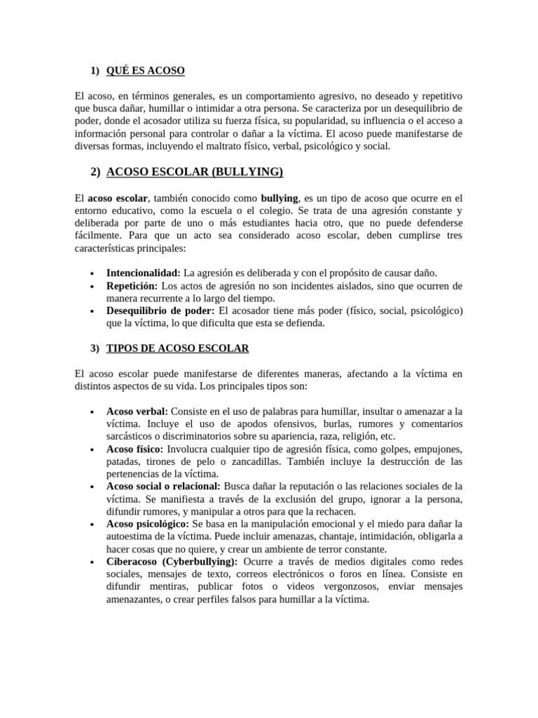 Prevención y Tipos de Acoso Escolar | PDF | Acoso cibernético ...