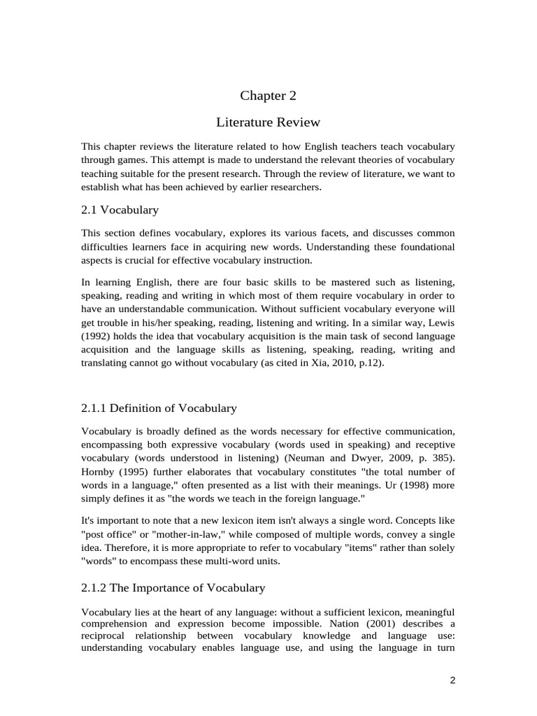 Chapter - 2 Literature Review | PDF | Vocabulary | Learning
