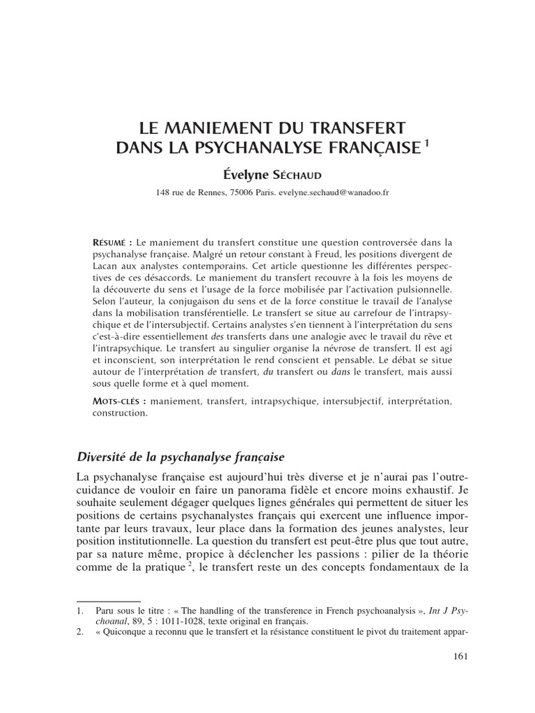 Maniement du Transfert en Psychanalyse | PDF | Psychanalyse | Sigmund Freud