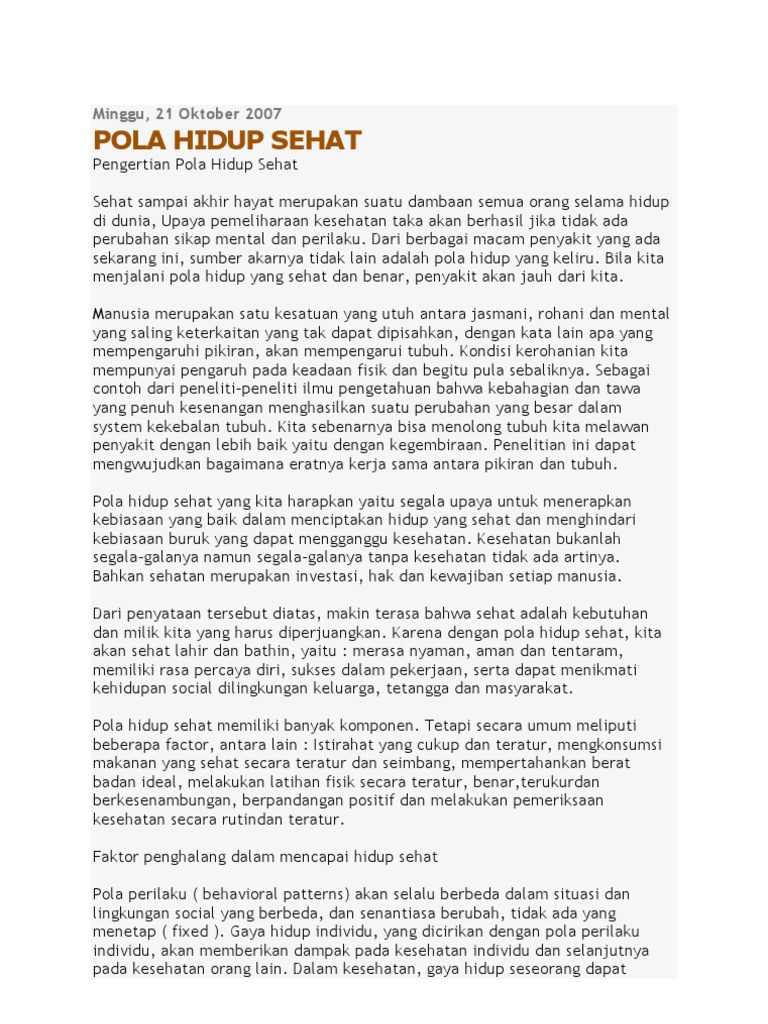 Contoh Soal Pilihan Ganda Tentang Pola Hidup Sehat