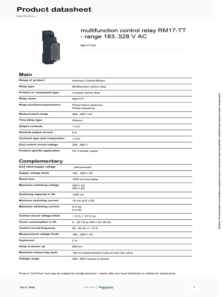 RM17-TT Multifunction Control Relay | PDF | Relay | Alternating Current