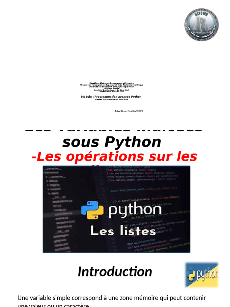 Variables Indices et Listes en Python | PDF | Python (Langage de ...