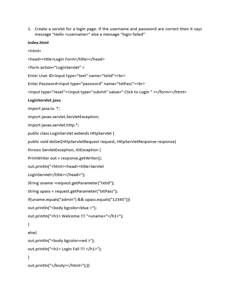 Java Servlet Login and Validation Guide | PDF | Computing | Computer ...