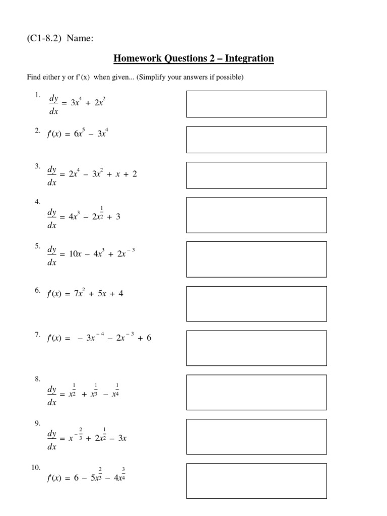 Integration Homework Questions | PDF