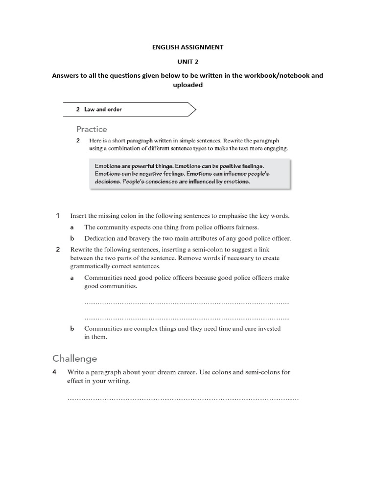 English Assignment Unit 2 Answers | PDF