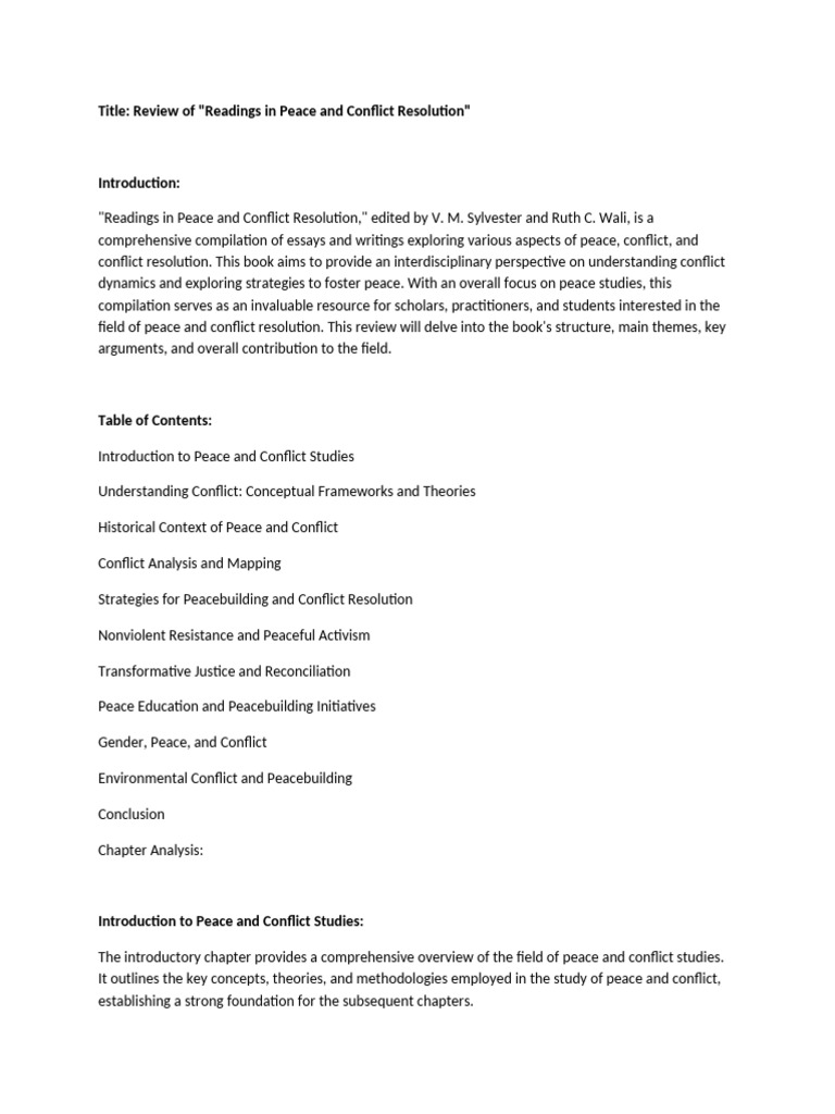 Review of Readings in Peace and Conflict Resolution | PDF ...