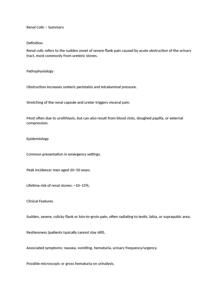 Understanding Renal Colic Symptoms & Management | PDF