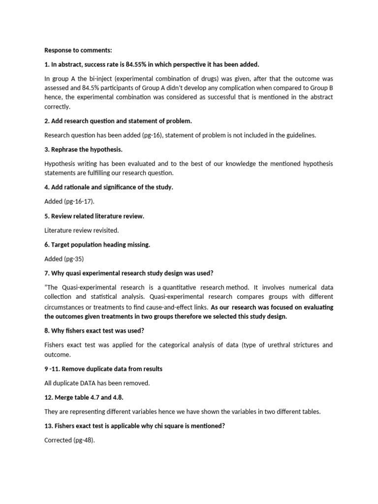 Study Response and Revisions Summary | PDF