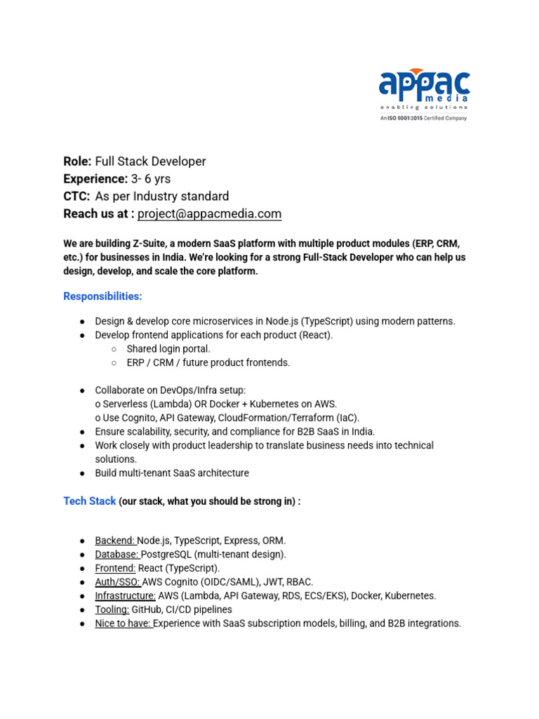 Full Stack Developer for SaaS Platform | PDF