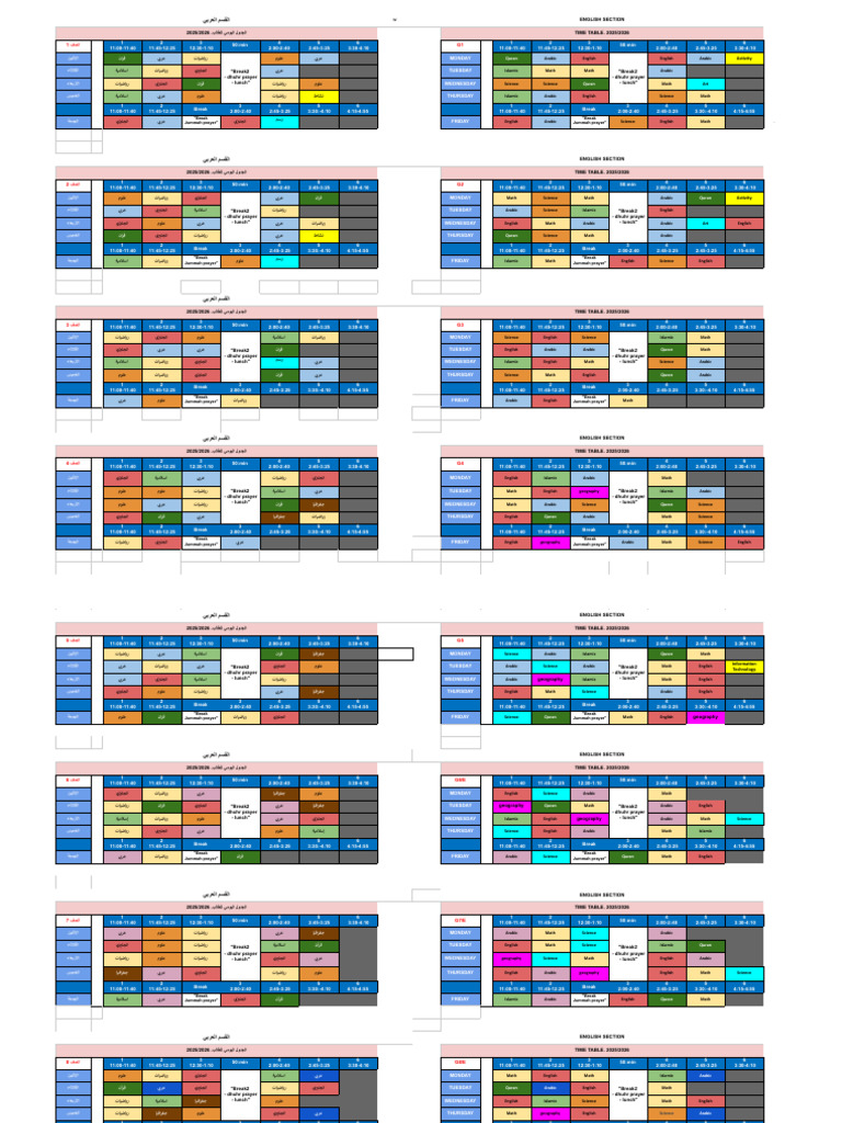 Time Table 2025- 2026. - جداول بيانات Google | PDF