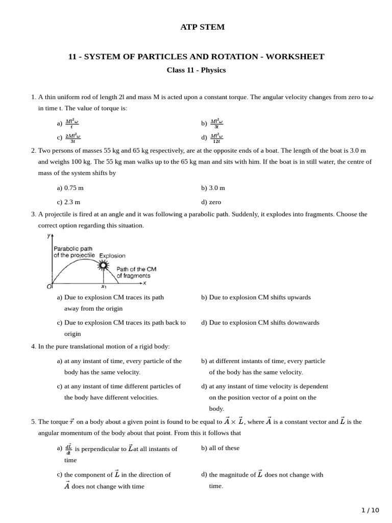 Physics Worksheet: System of Particles & Rotation | PDF | Rotation ...