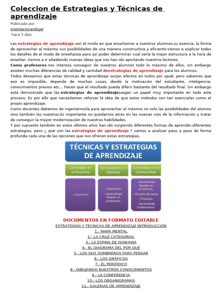 Estrategias y Técnicas de Aprendizaje | PDF | Aprendizaje | Enseñando