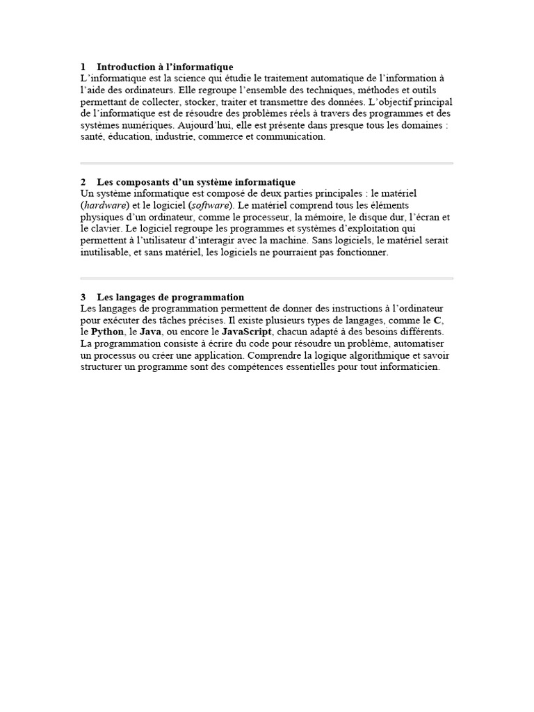 Introduction à l'informatique et programmation | PDF