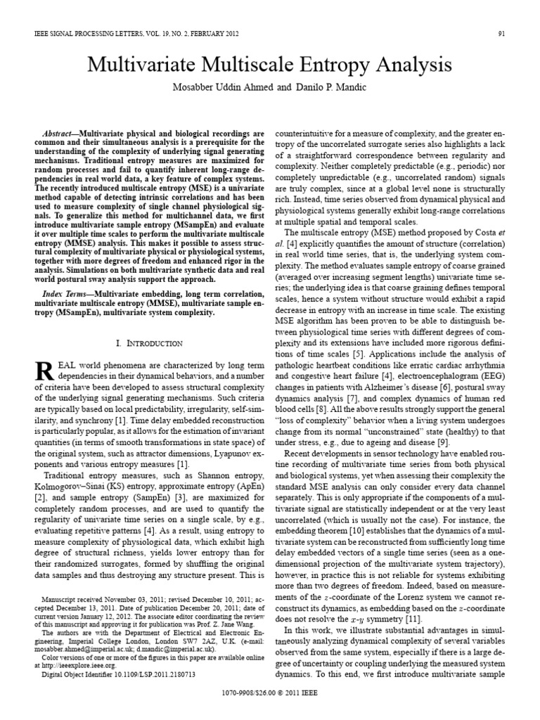 Ahmed, Mandic - 2011 - Multivariate Multiscale Entropy Analysis ...