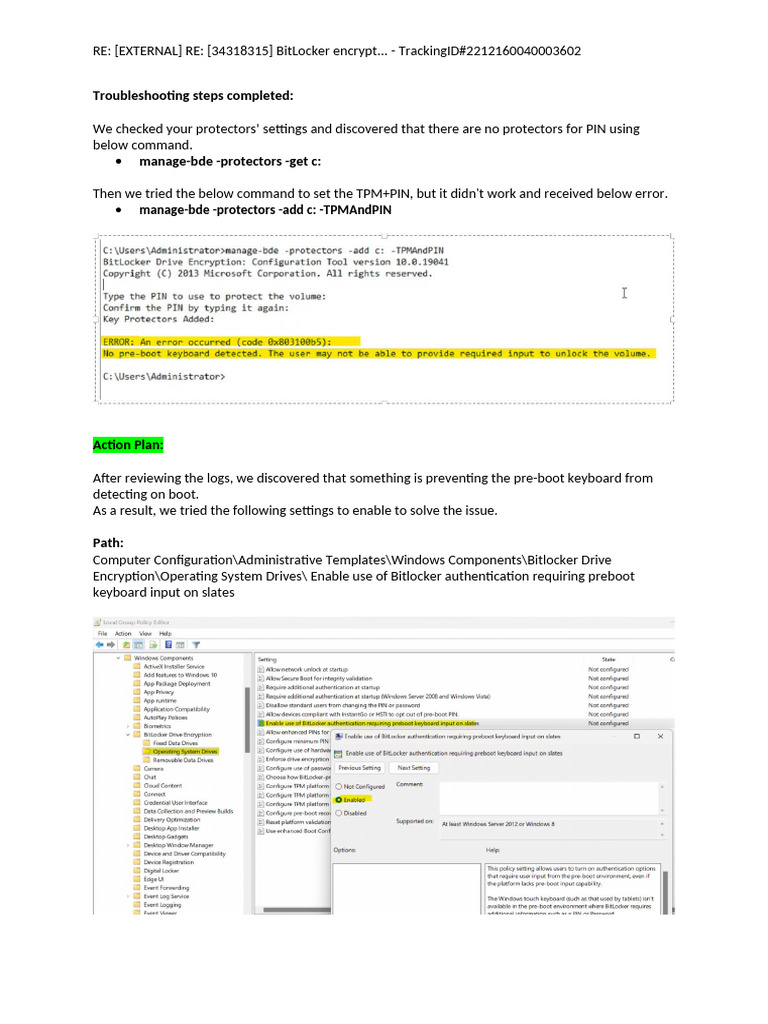 BitLocker PIN Configuration Troubleshooting | PDF