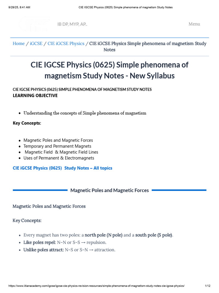 IGCSE Physics Magnetism Study Notes | PDF | Magnetism | Magnet