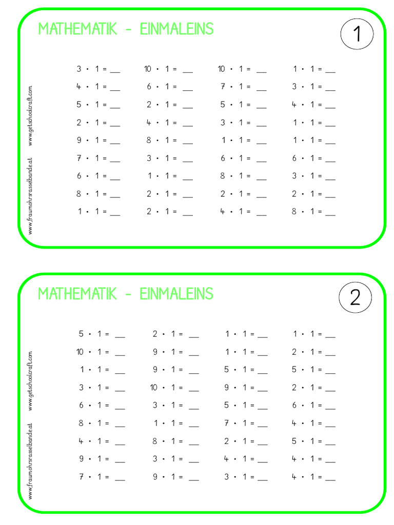Mathematik Einmaleins Übungen | PDF