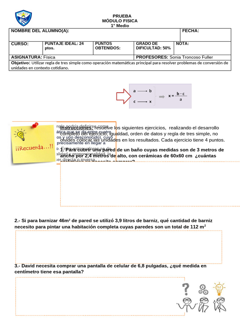 Prueba Conversion de Unidades 1 Medio 2025 | PDF | Matemáticas