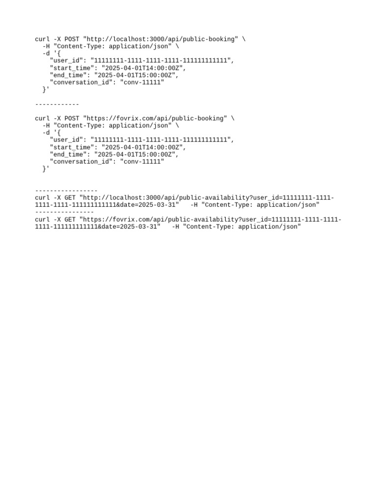 API Calls for Public Booking & Availability | PDF