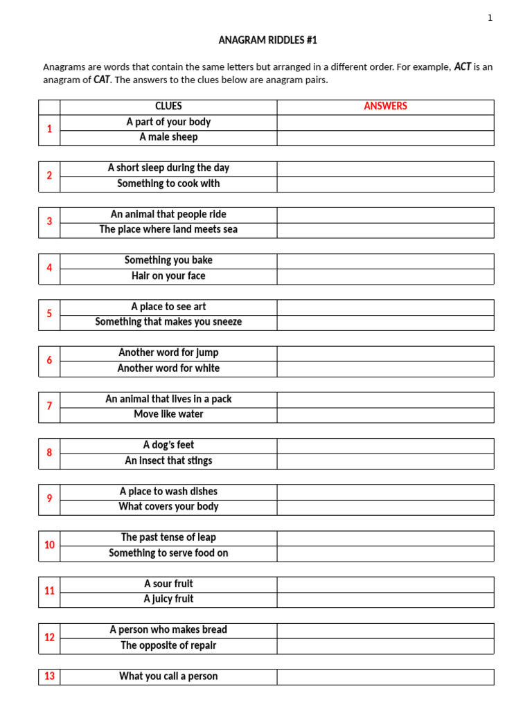 Coralie Chouinard - Anagram Riddles #1 | PDF