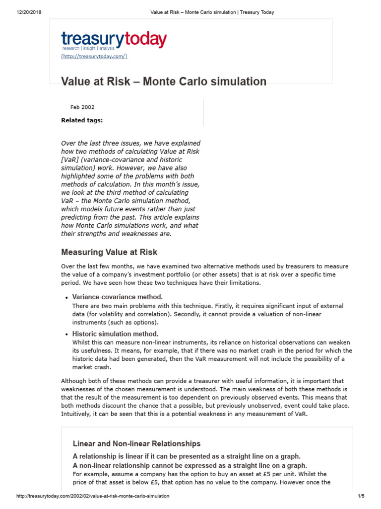 Monte Carlo Simulation for VaR Analysis | PDF | Value At Risk | Monte ...