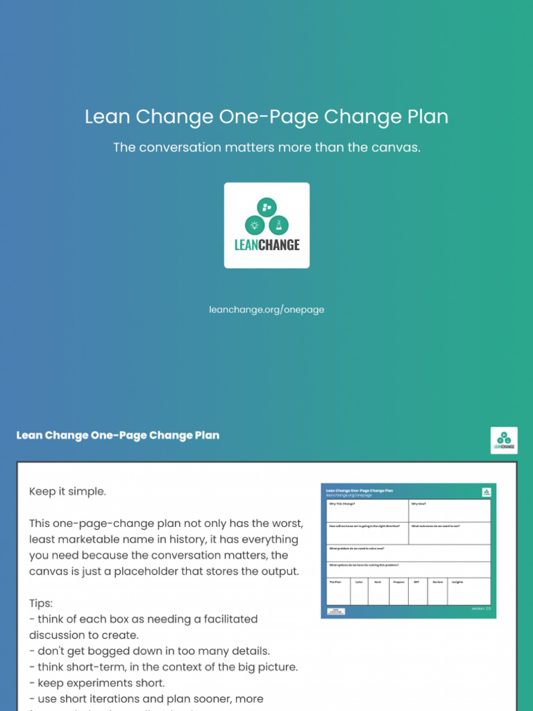 One Page Change Plan Canvas | PDF