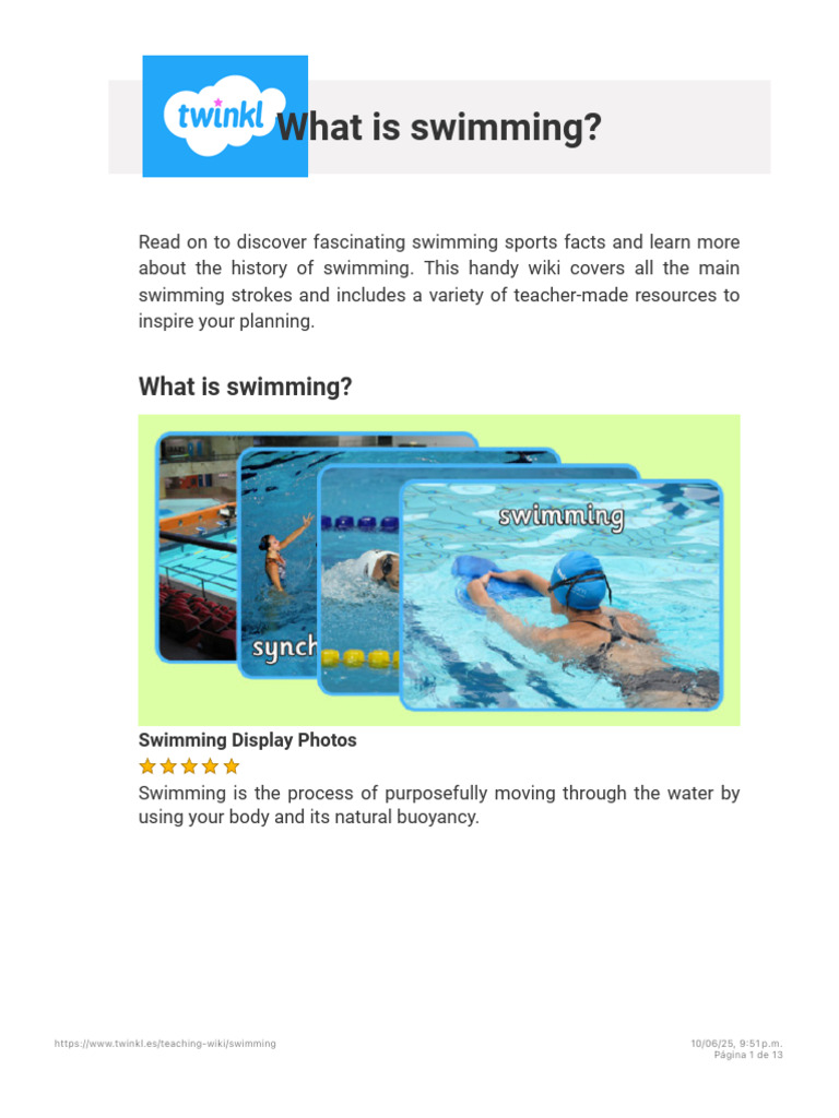 What Is Swimming? Swimming Sport Facts - Wiki - Twinkl | PDF | Swimming ...