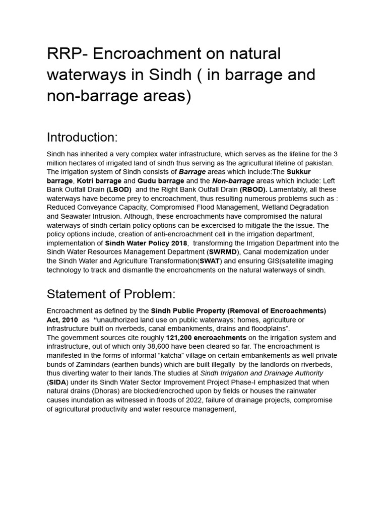 Encroachment Impact on Sindh Waterways | PDF | Flood | Irrigation