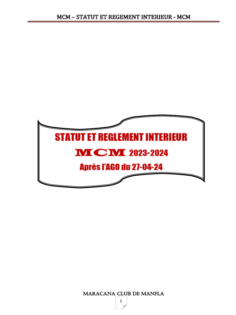 Statuts et Règlement Intérieur MCM 2023-2024 | PDF