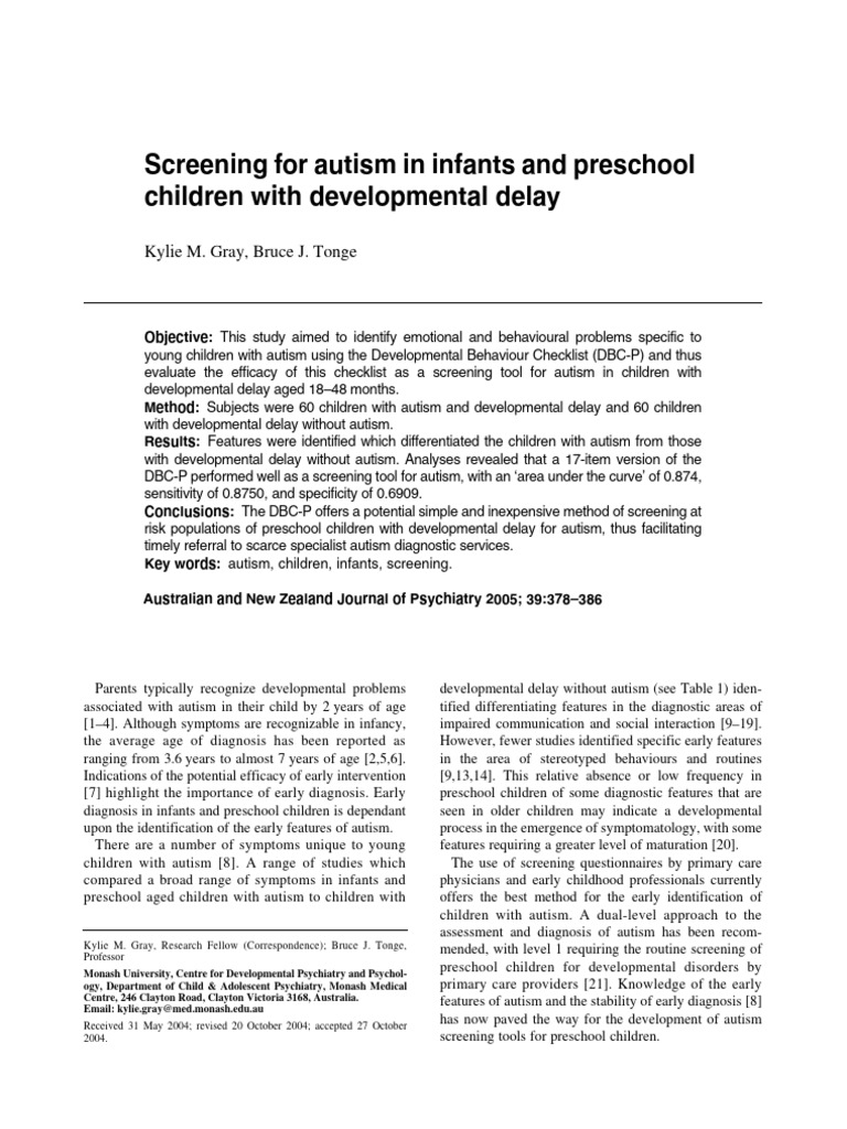 2005 Screening For Autism in Infants and Preschool Children With ...