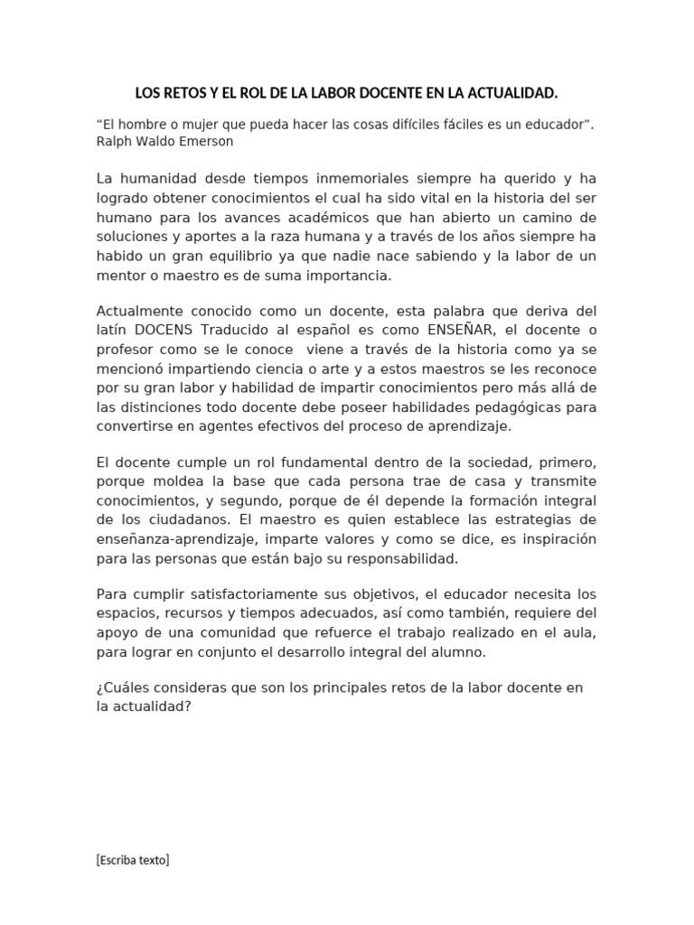 Retos del Docente en la Educación Actual | PDF | Maestros ...