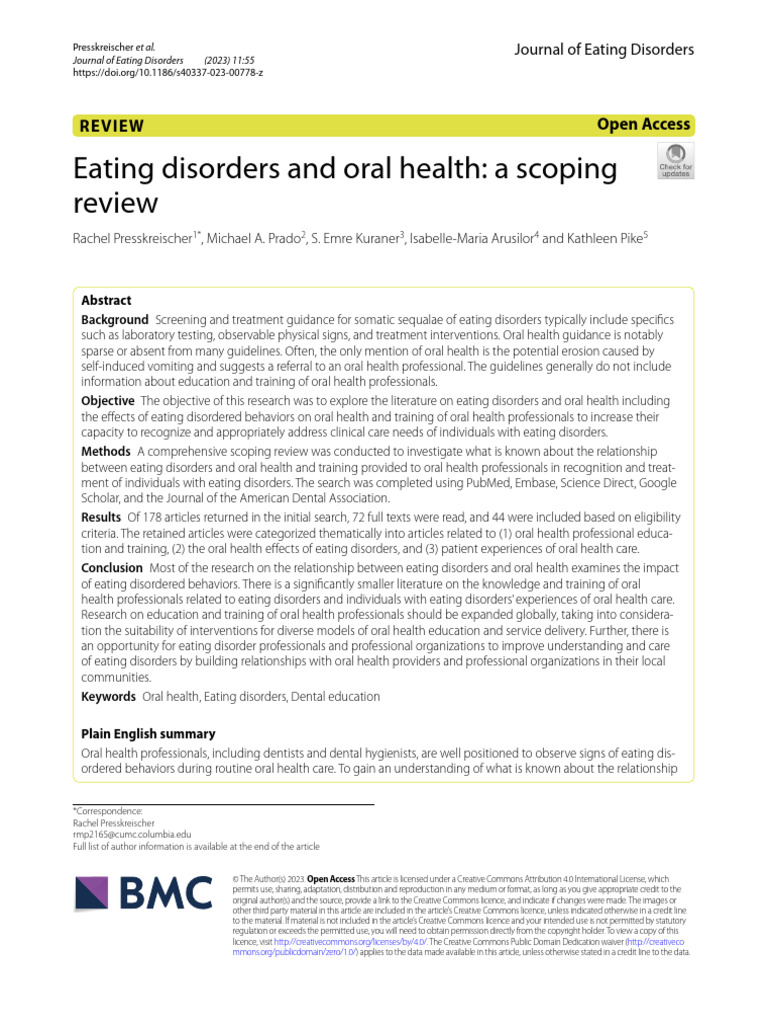 Eating Disorders and Oral Health | PDF | Mental Disorder | Eating Disorder