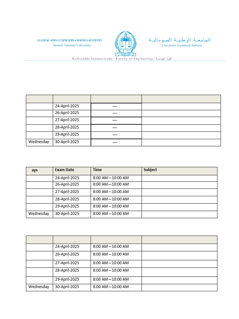 Mid Term Exam Scheduel All Batch Seven April 2025 Update | PDF