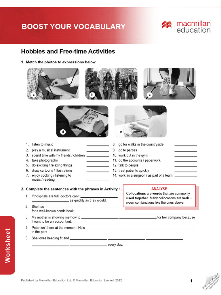 Vocabulary Worksheet for Hobbies and Work | PDF | Languages | Foreign ...