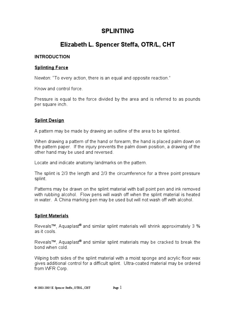 Splinting Instructions | PDF | Thumb | Hand