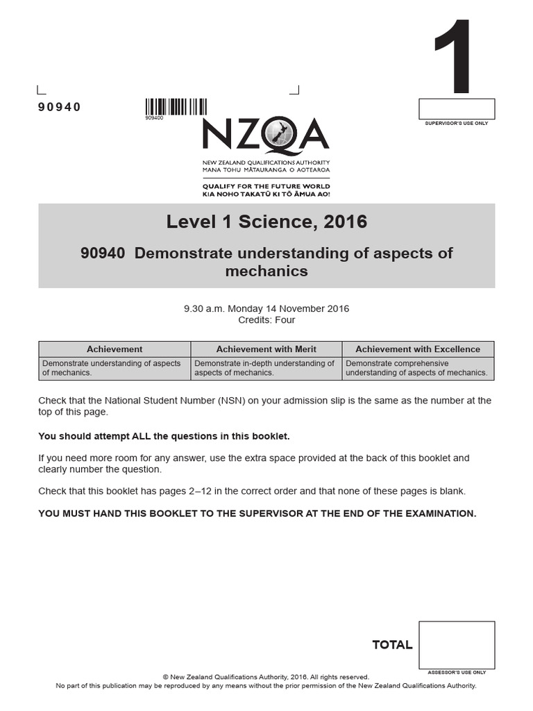 Level 1 Science Mechanics Exam 2016 | PDF | Force | Rocket