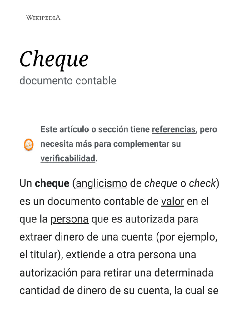 Cheque - Wikipedia, La Enciclopedia Libre | PDF | Cheque