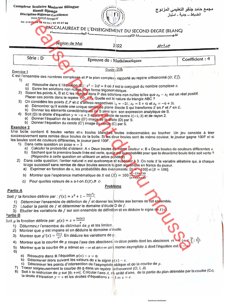 Coriger Bac Blanc Série D Djongo Réaliser Par MHT Djorou Moussa . | PDF