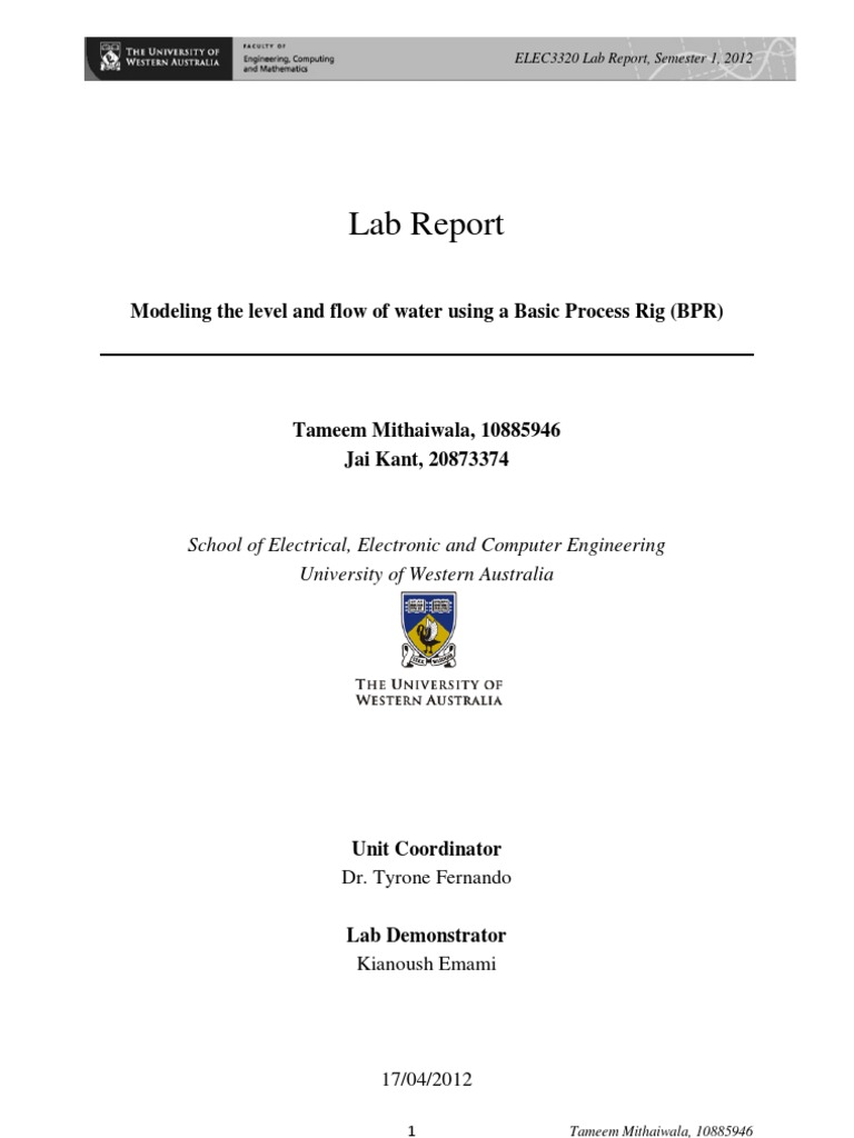 Water Level and Flow Control Lab Report | PDF | Pump | Calibration