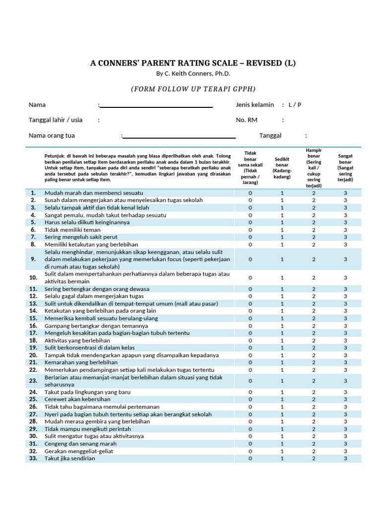 5.2 Conners' Parent Rating Scale - Revised (L) | PDF