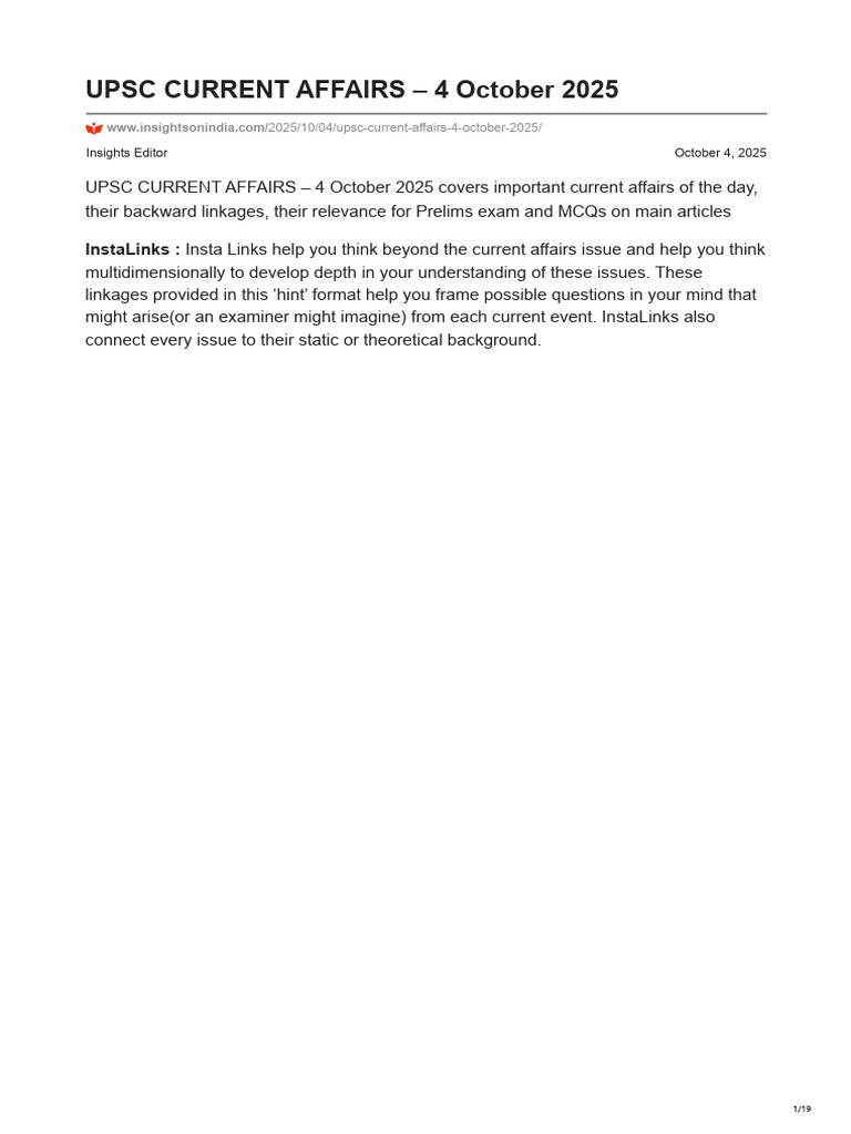 UPSC CURRENT AFFAIRS - 4 October 2025 | PDF | Tropical Cyclones | Taxes