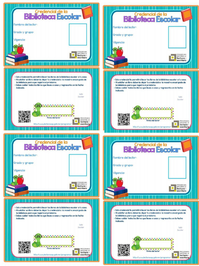 Credenciales para La Biblioteca Escolar Preescolar y Primaria | PDF